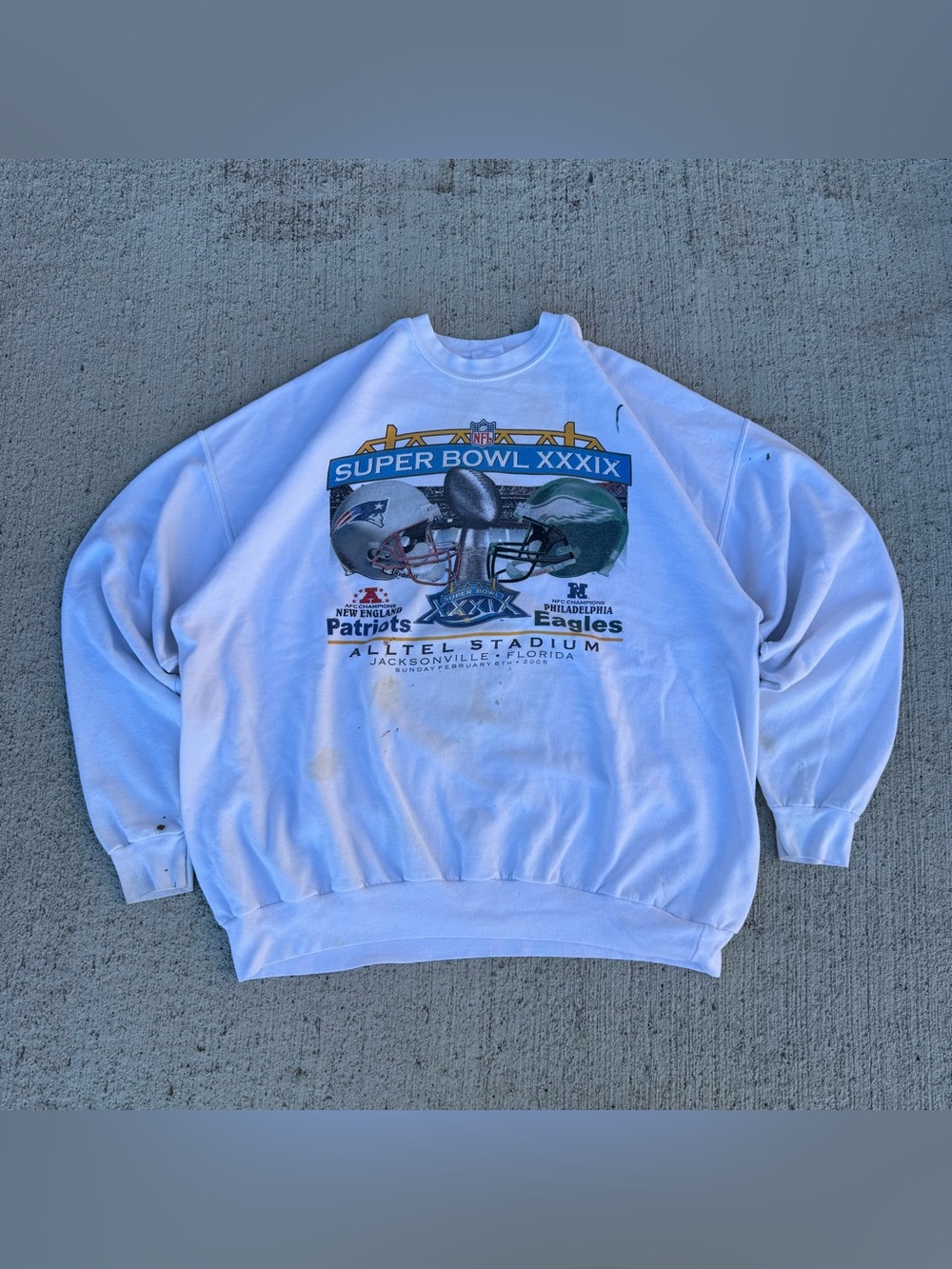Vintage Eagles Patriots Super Bowl XXXIX Sweatshirt Size 2XL 2005 NFL